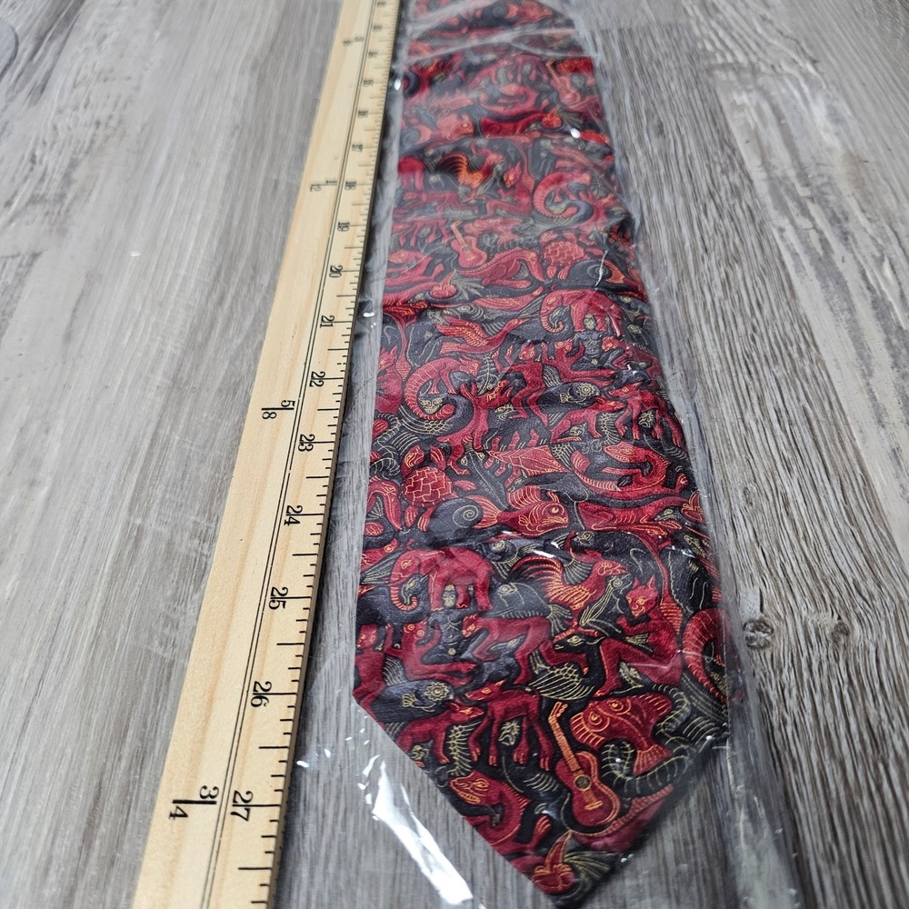 M.C. Escher Mosaic II Silk Necktie Men Red Gold Black Art Print Italy 56x4 NWT